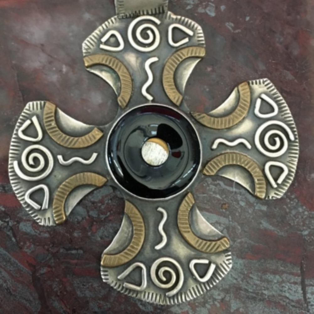 ONYX, SS, and BRASS PENDANT